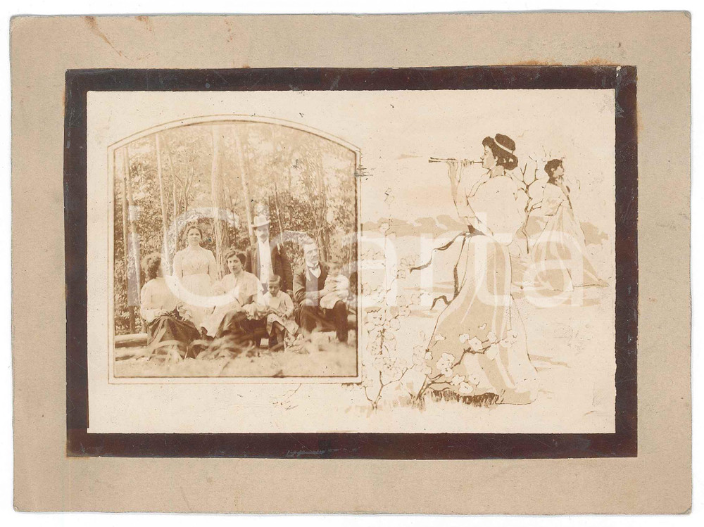 Fotografia d epoca originale 1910 ca ITALIA Famiglia in un bosco  Ritratto Fotografia ANONIMA 17x14 cm 1