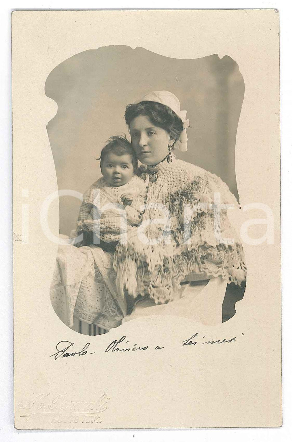 Fotografia d epoca originale 1909 BUSTO ARSIZIO Paolo OLIVIERI bambino a 6 mesi con la madre Foto PARACCHI 1