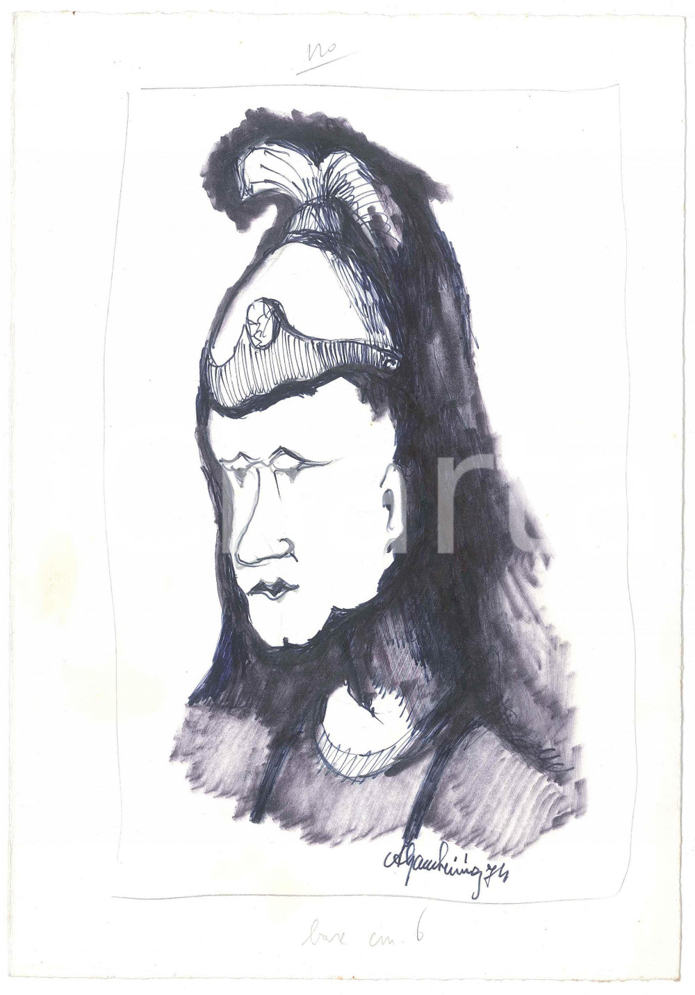 Opera d’arte autentica 1974 PADOVA Achille GAMBERINI  Fannio BUCINA legionario del dado Disegno 1