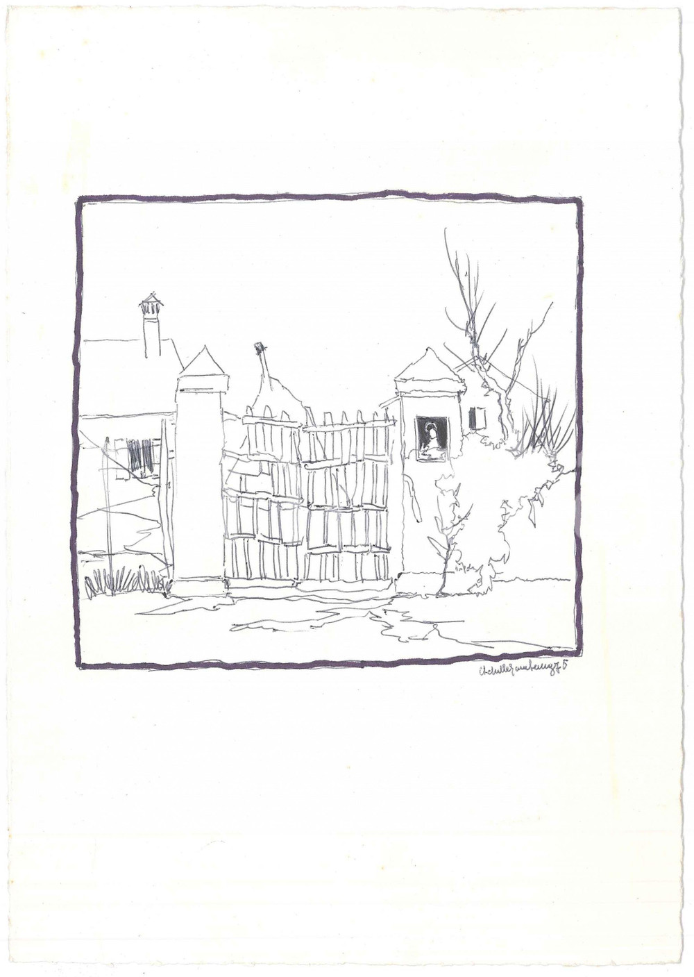 Opera d’arte autentica 1975 Area di PADOVA Achille GAMBERINI  Cancellata con immagine votiva  Disegno 1