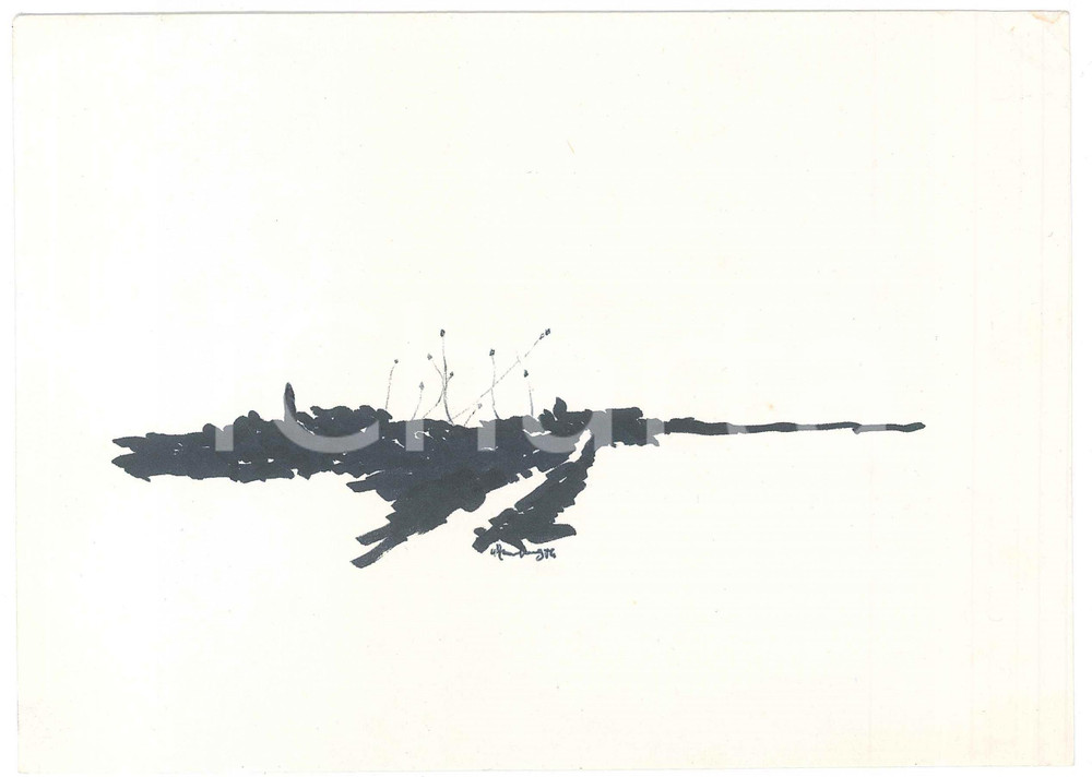 Opera d’arte autentica 1975 Area di PADOVA  Achille GAMBERINI Veduta astratta di paese Disegno 15x20 1