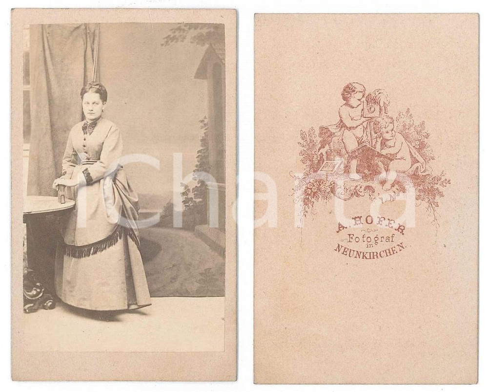 Fotografia d epoca originale 1870 ca NEUNKIRCHEN GERMANY Portrait of a woman Photo A. HOFER CDV 1