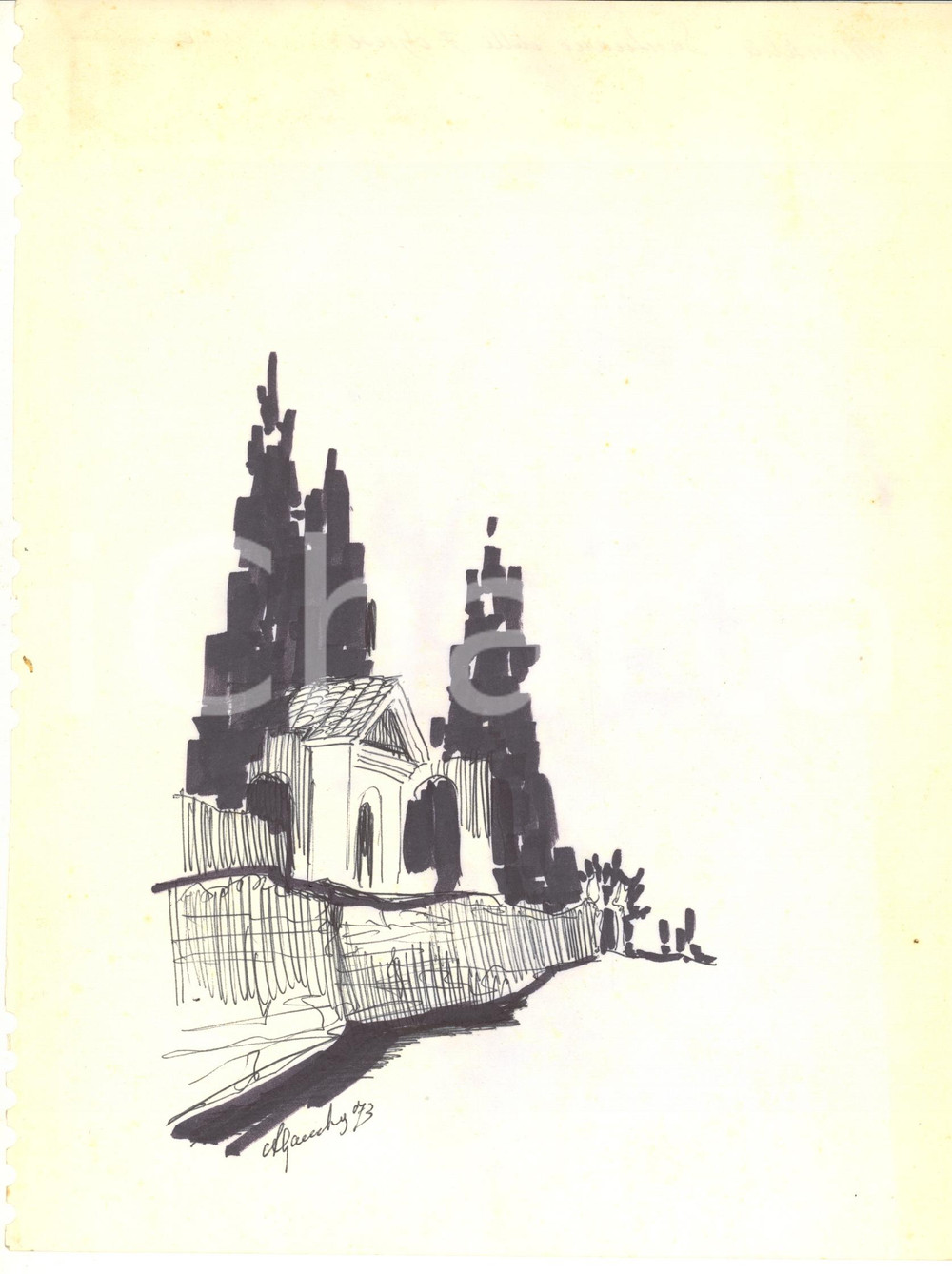 Opera d’arte autentica 1973 MONSELICE PD Achille GAMBERINI  Santuario delle Sette Chiese  Disegno 1