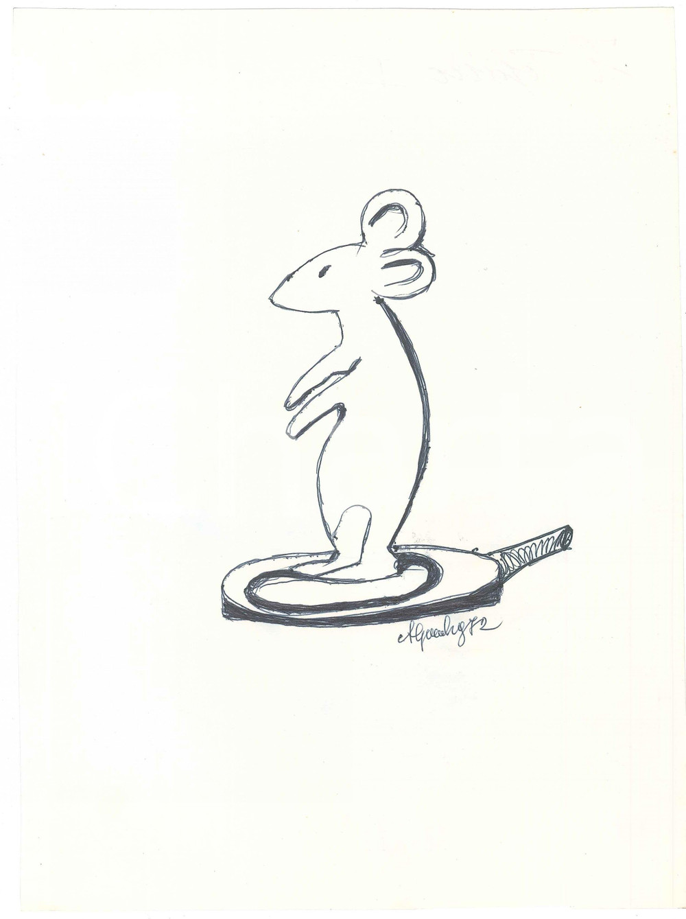 Opera d’arte autentica 1972 PADOVA Achille GAMBERINI  Il topino Disegno 20x28 cm 1