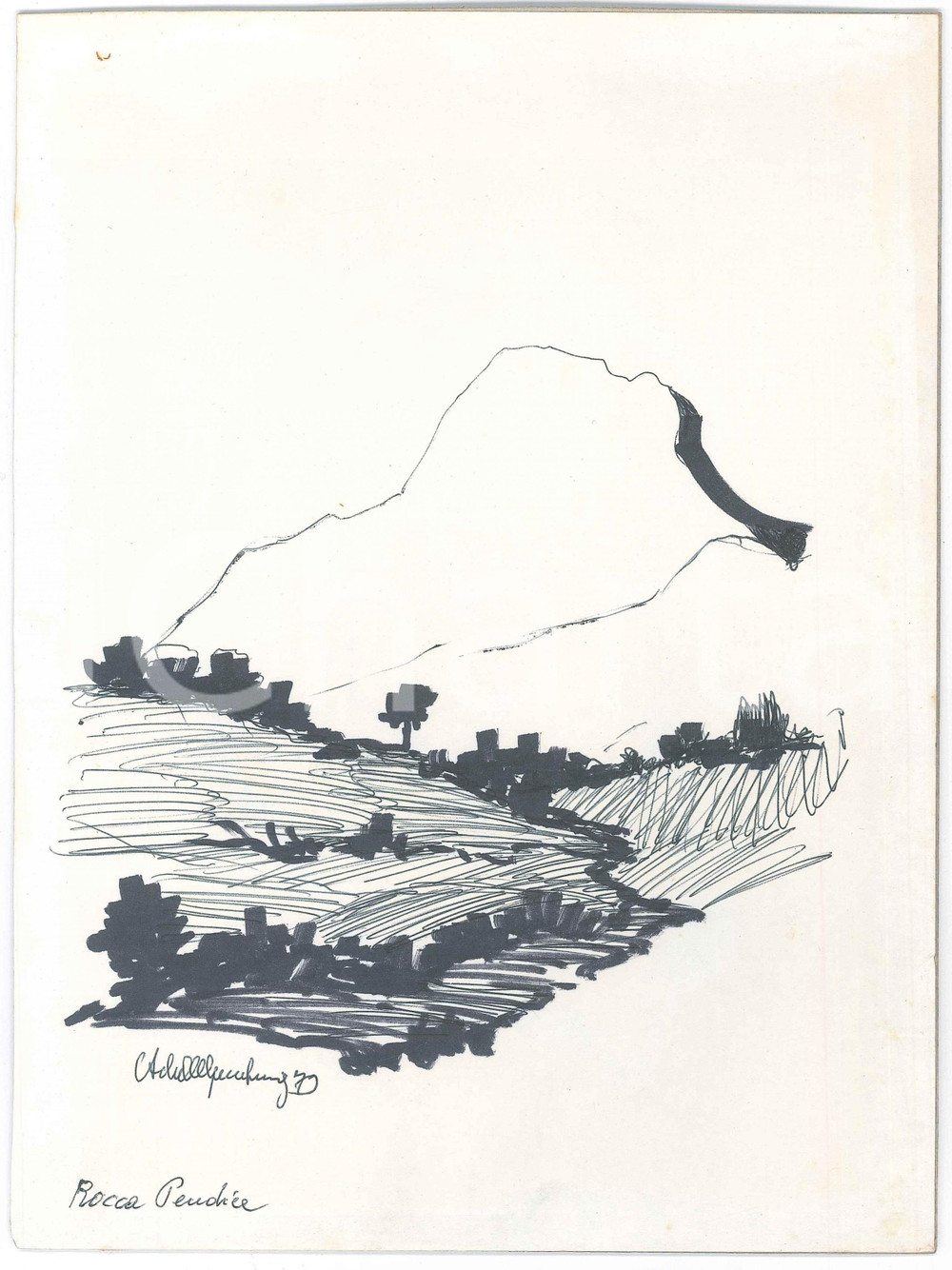 Opera d’arte autentica 1979 ROCCA PENDICE PD Achille GAMBERINI  Veduta  Disegno 21x28 cm 1