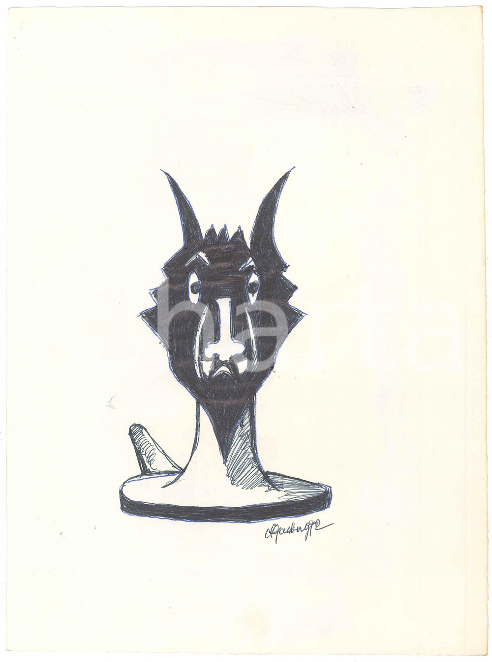 Opera d’arte autentica 1972 PADOVA Achille GAMBERINI  Il diavolo Disegno 20x28 cm 1