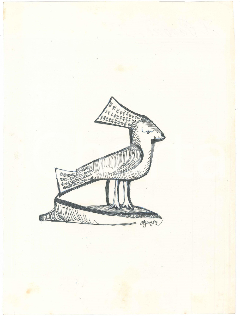 Opera d’arte autentica 1972 PADOVA Achille GAMBERINI  Il pavone Disegno 20x28 cm 1