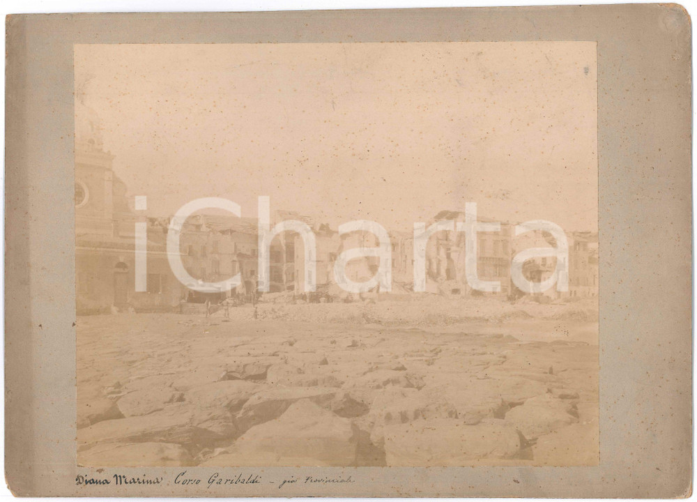 Fotografia d epoca originale 1887 Terremoto di DIANO MARINA  Corso Garibaldi distrutto  Foto RARA 34x24 cm 1