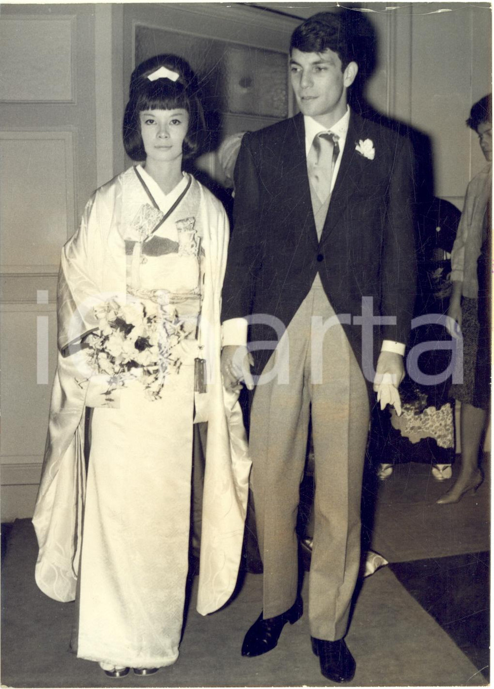 1961 PARIS Nozze modella Hiroko MATSUMOTO - Henry BERGHAUER *Foto 13x18 cm