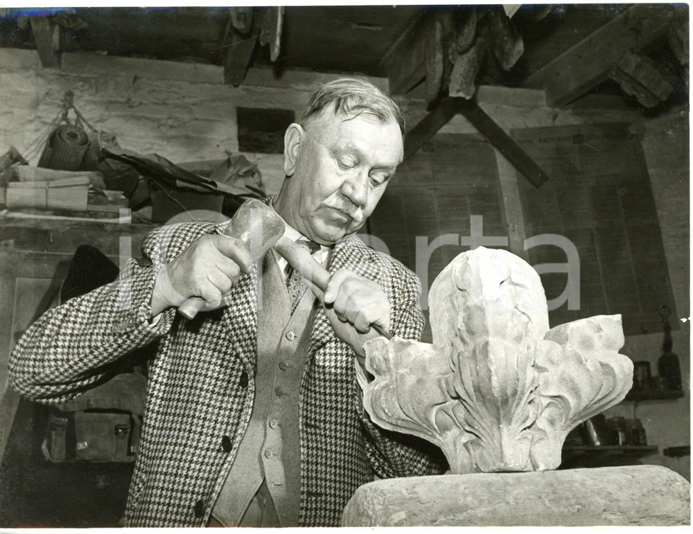 1958 DOWNHAM MARKET (UK) John H. LONG working on a pinnacle for the local church