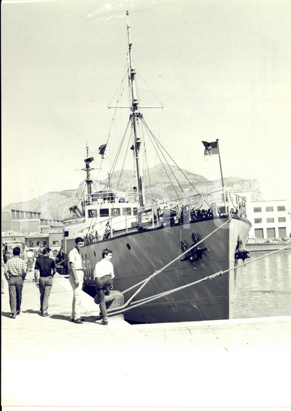 1955 ca PALERMO Nave scuola EIDER della Marina tedesca in porto - Foto 13x18