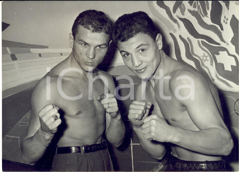 1957 PARIS BOXE Cherif HAMIA e Annibale OMODEI al peso - Foto 18x13 cm