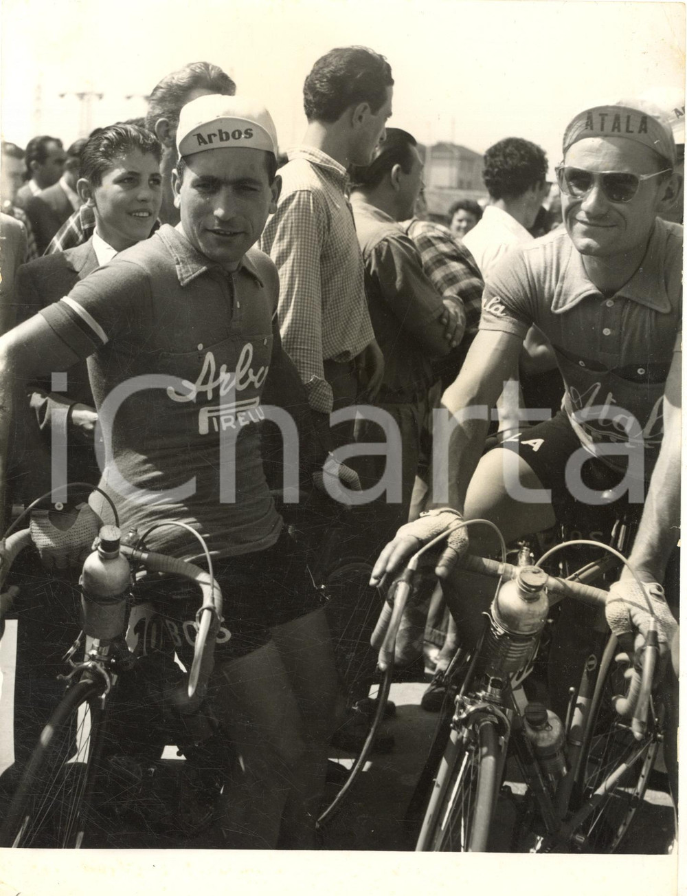 1954 CICLISMO MILANO-MODENA Bruno MONTI Adolfo GROSSO alla partenza *Foto 18x24