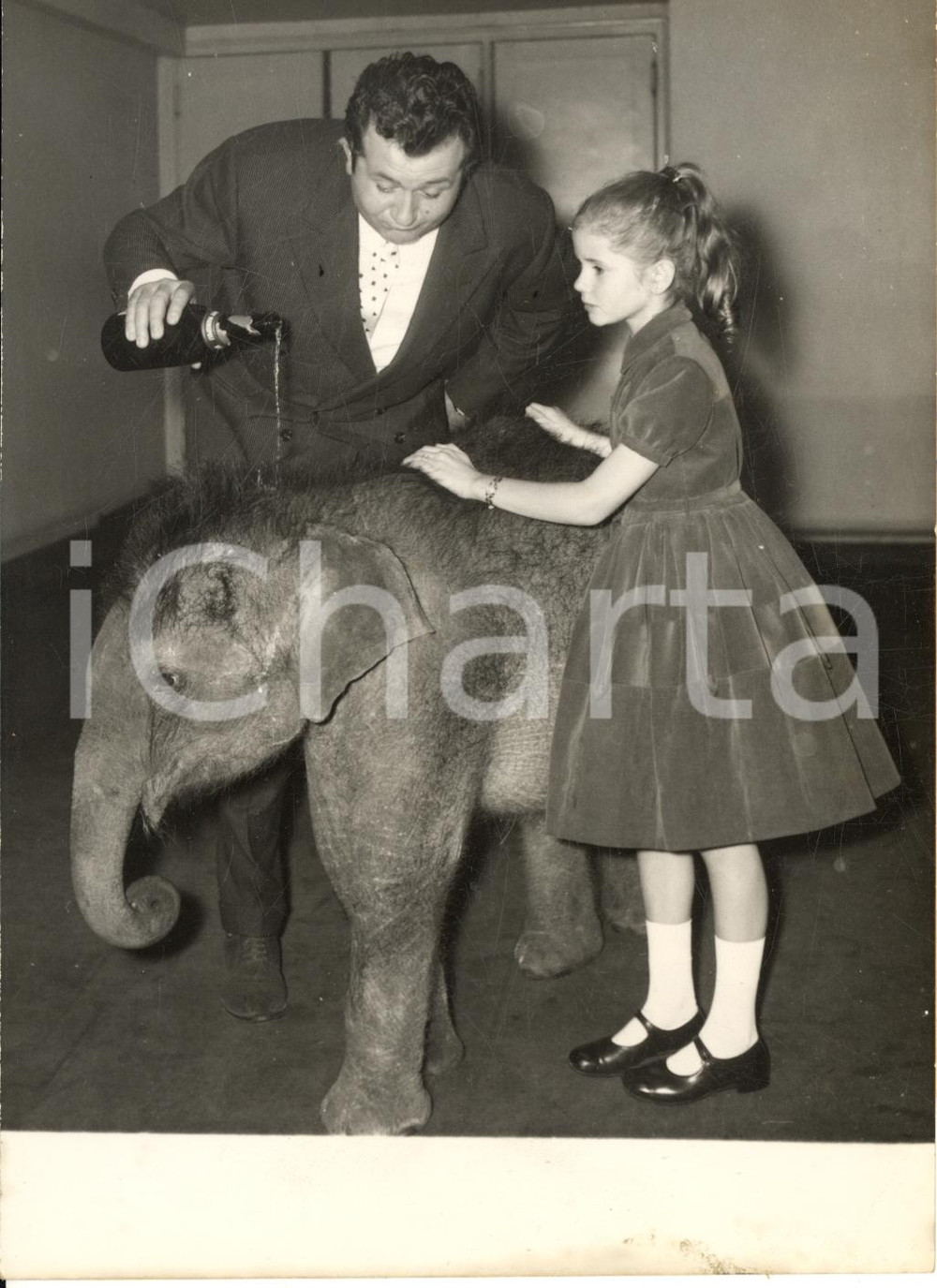 1956 PARIS Jean RICHARD baptise au champagne l'éléphant NIOK avec Minou DROUET