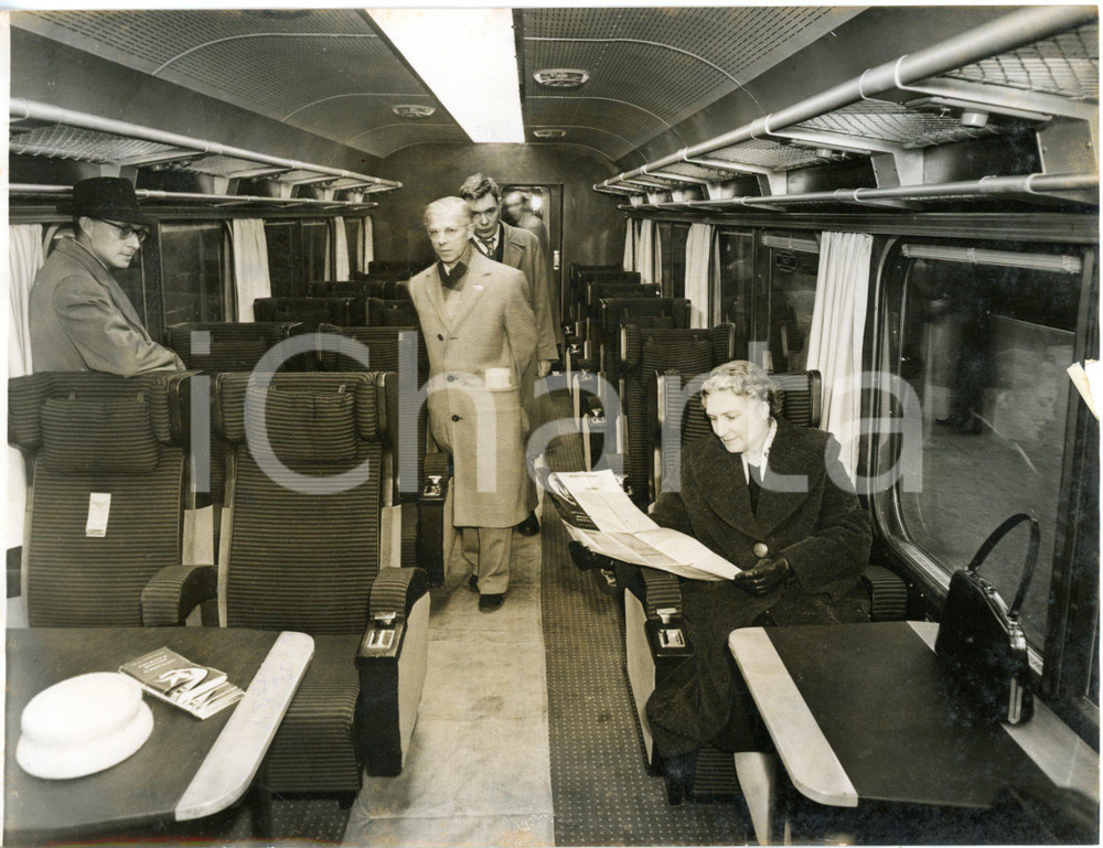 1957 LONDON RAILWAYS Passengers trying a new prototype of first class coach