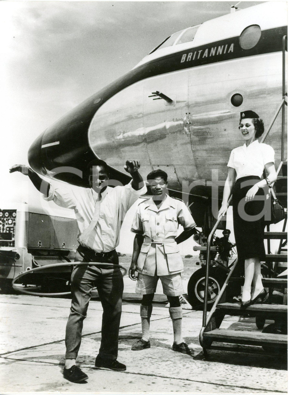 1958 SALISBURY - Steward playing hula hoop for the first time with BOAC hostess