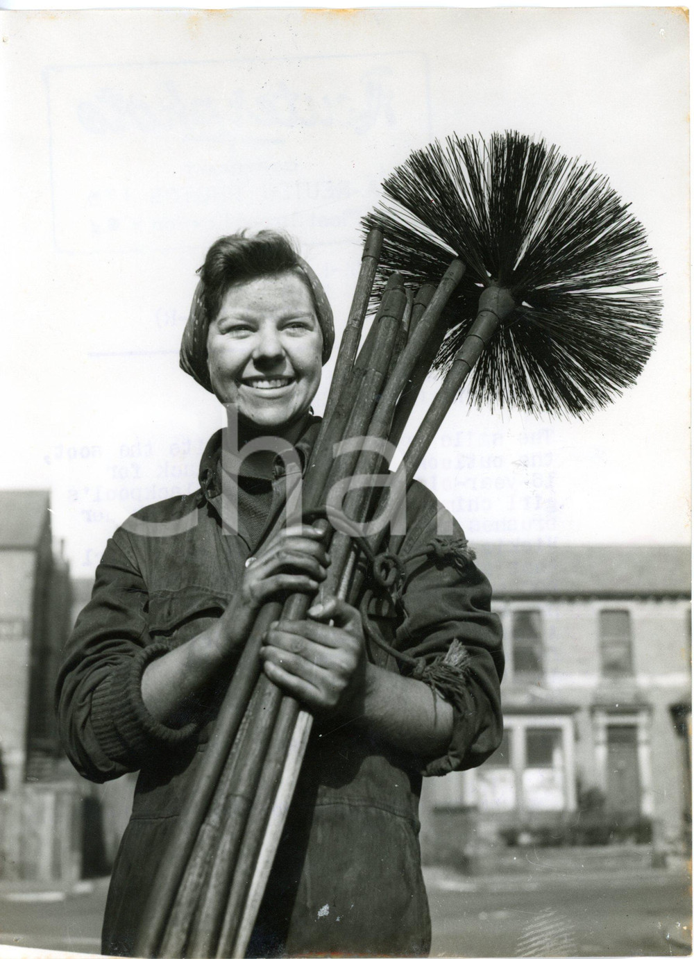 1956 BLACKPOOL Vickie MORRIS star of "What's my line?" working as chimney-sweep