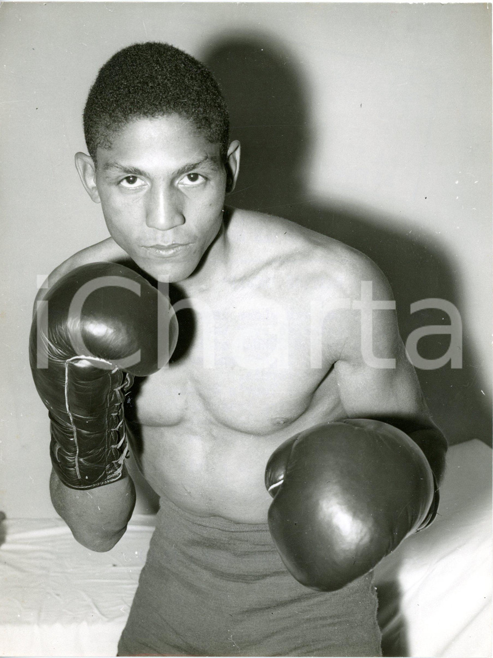 1958 LONDON Toby's gym - BOXE welterweight - Portrait of Don JORDAN *Photo 15x20