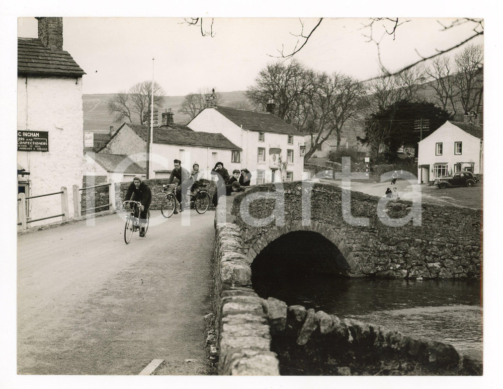 1958 MALHAM Bicycle tourists crossing the River Aire by an old bridge *Photo