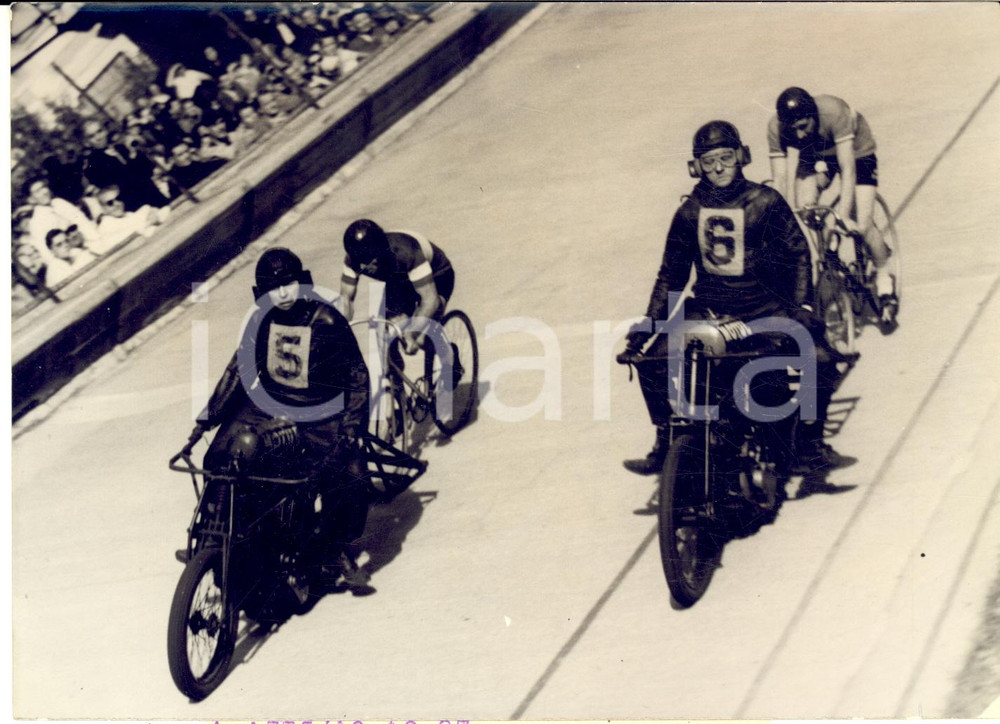 1955 PARIS CYCLISME Demi-fond - Giuseppe MARTINO double Roger QUEUGNET *Photo