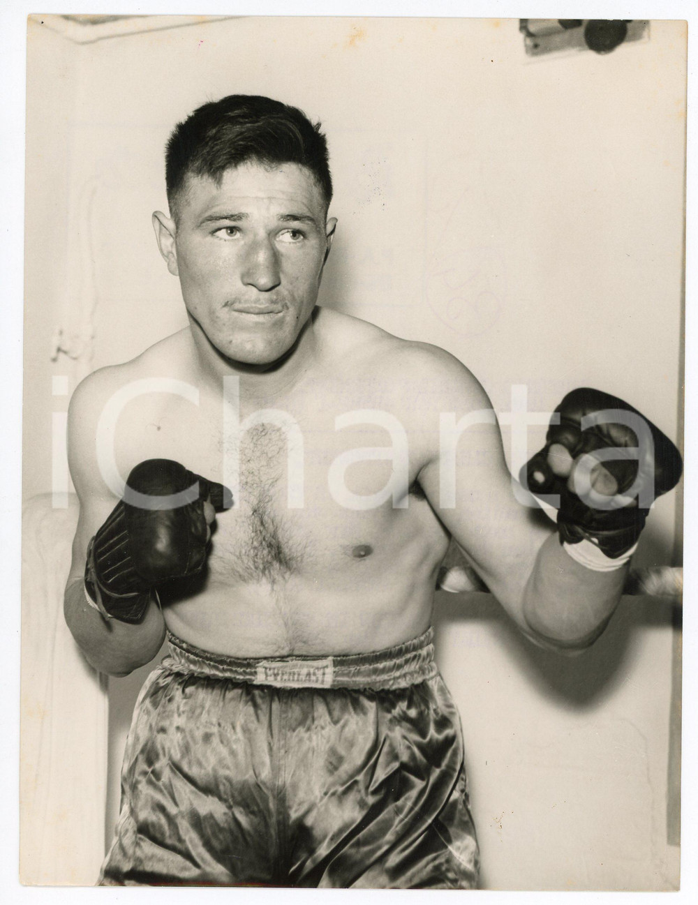 Fotografia d epoca originale 1955 LONDON BOXE Light heavyweight  Canadian Yvon DURELLE during his training 1