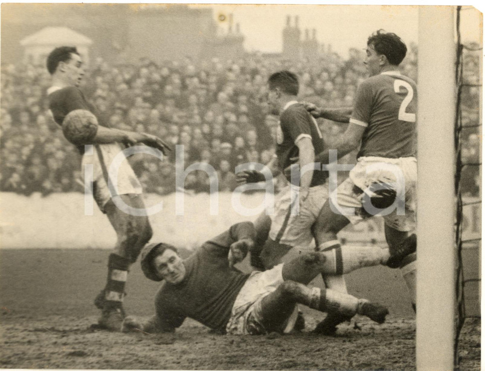1958 LONDON FOOTBALL - LEYTON ORIENT v LIVERPOOL - Frank GEORGE goes down *Photo