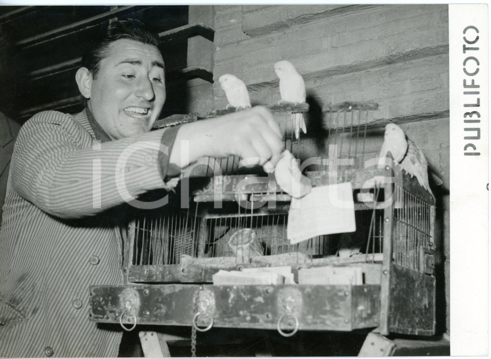 1957 NAPOLI Ambulante vende schedine del lotto durante spettacolo di canarini