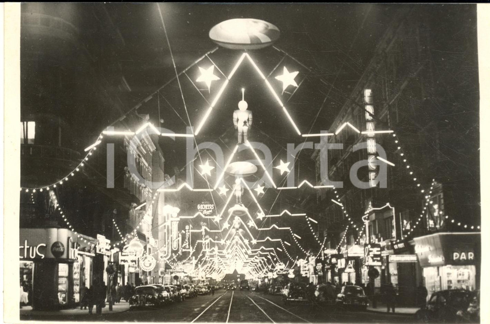 1954 BRUXELLES Boulevard HANSPACH - Veduta con le luminarie di Natale - Foto
