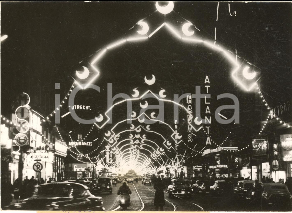 1953 BRUXELLES Féerie de NOEL - Rue Neuve illuminée - Photo 18x13 cm