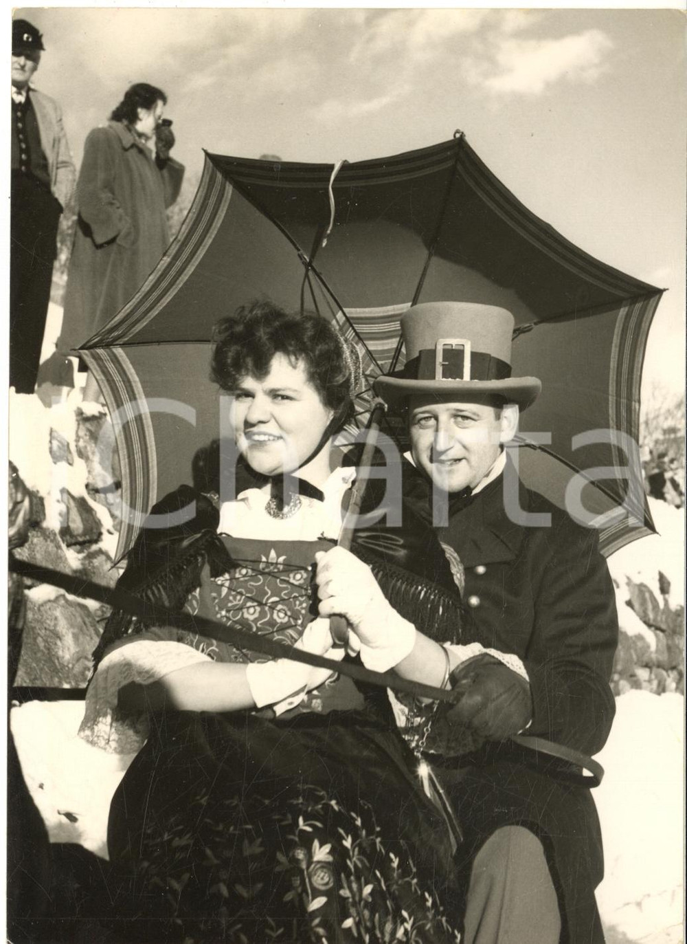 1954 ST. MORITZ - La SCHLITTEDA ENGIADINAISA - Una coppia *Foto 13x18 cm