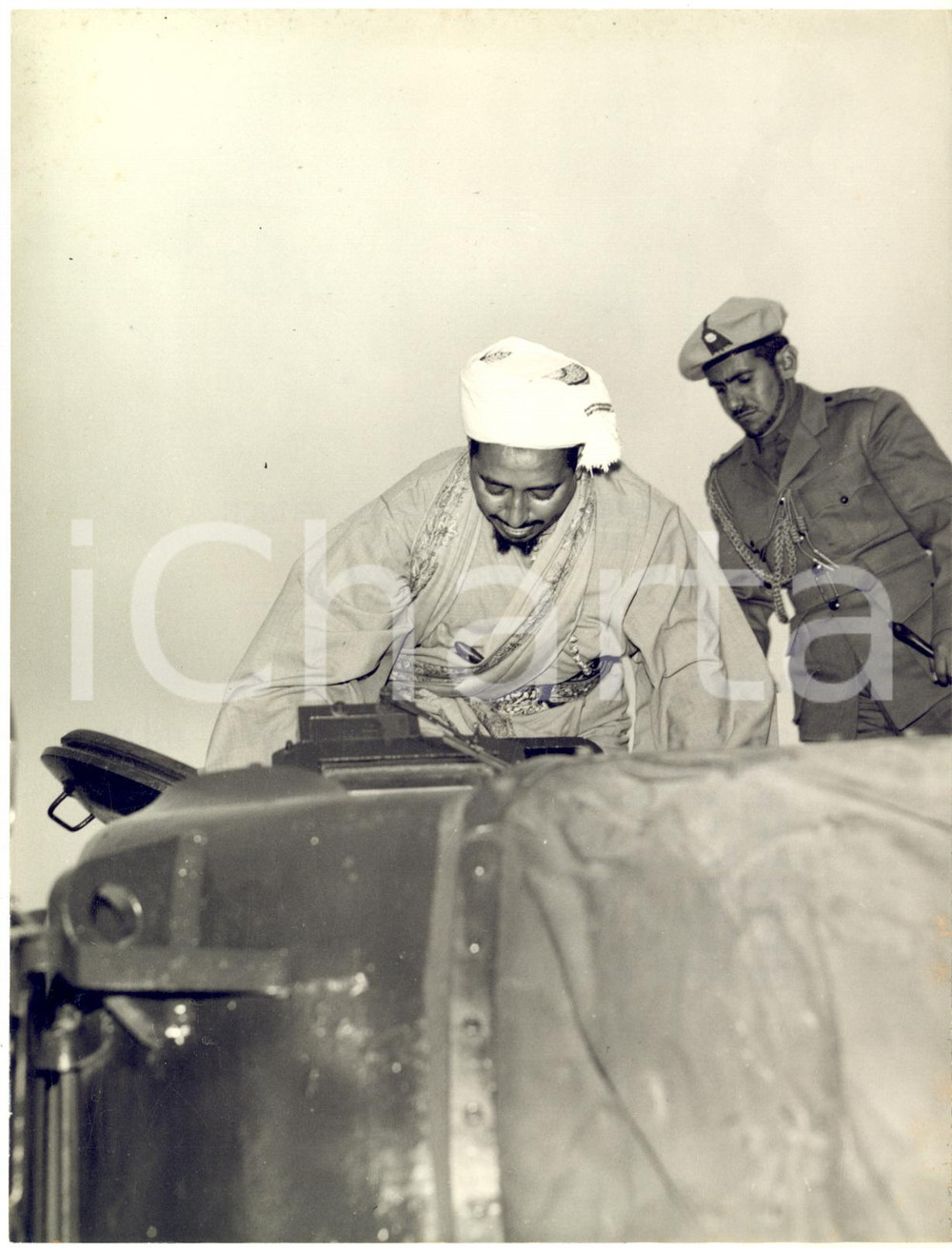 1957 BOVINGTON CAMP Prince Saif al-Islam Muḥammad al-Badr of YEMEN inspects tank