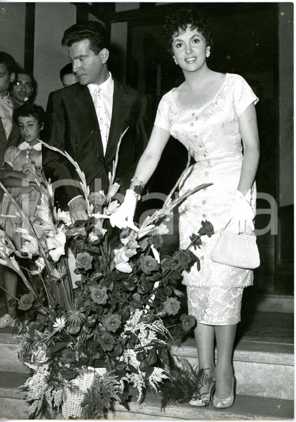 1957 ROMA Gina LOLLOBRIGIDA torna in tv con Teddy RENO *Foto 13x18 cm