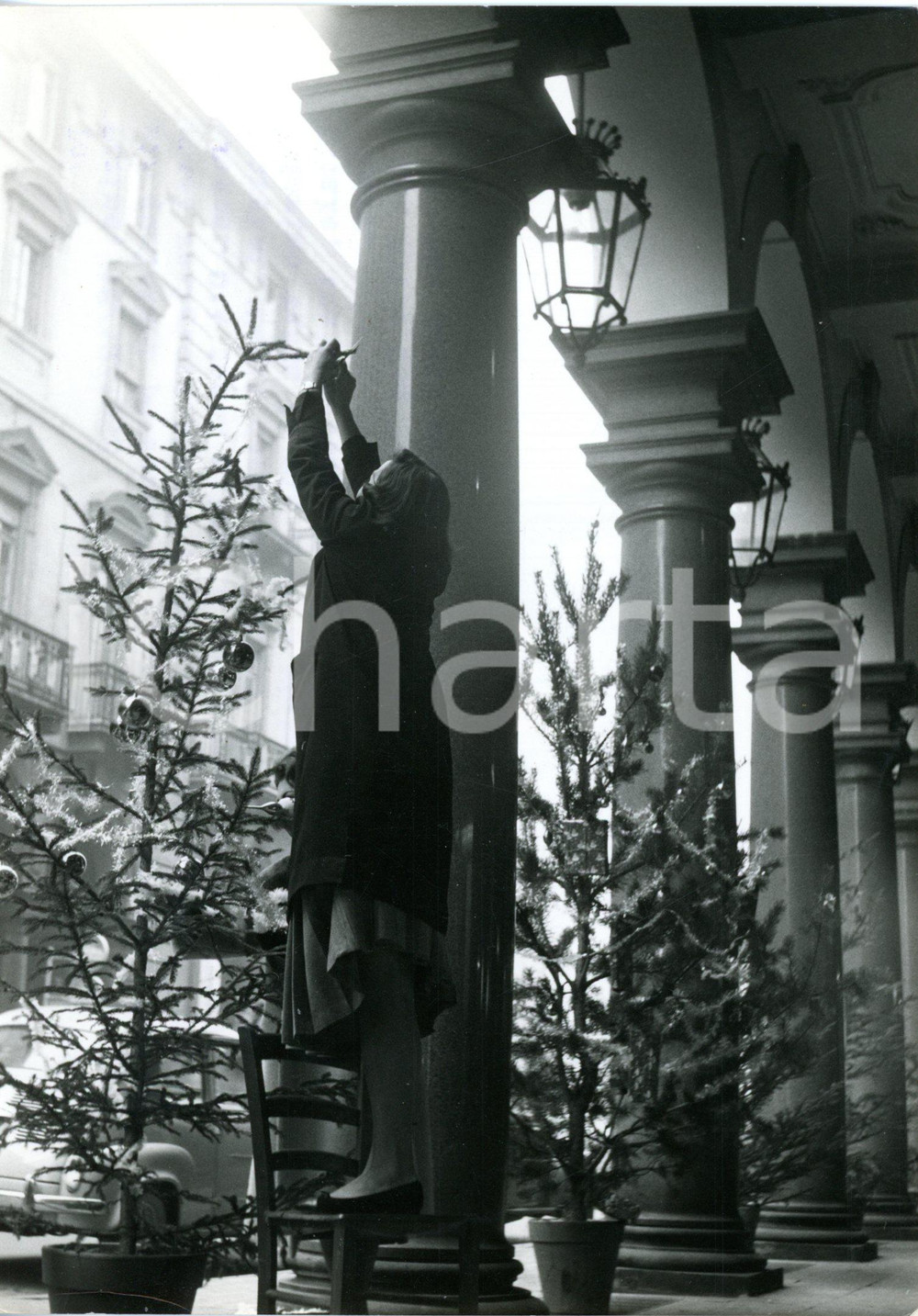 1958 TORINO Via Roma - Donna addobba gli alberi di Natale - Foto 13x18 cm
