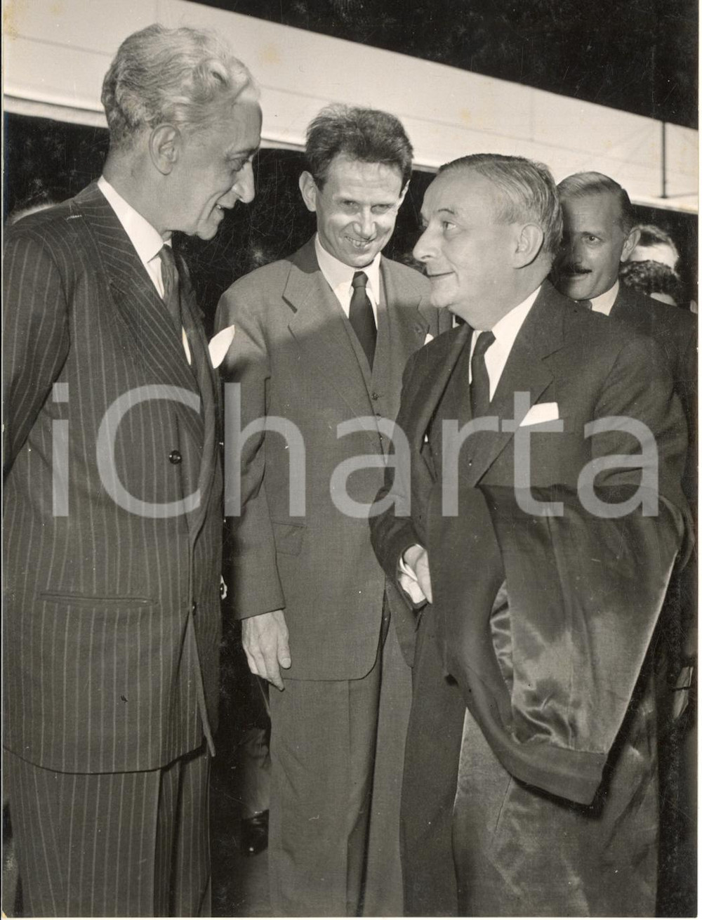 1955 ROMA TERMINI Ambasciatore Jacques FOUQUES-DUPARC accoglie Georges BIDAULT