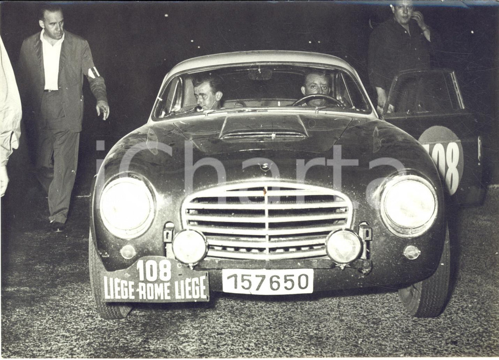 1953 AUTOMOBILISMO LIEGI-ROMA-LIEGI Partenza auto #108 *Foto 18x13 cm