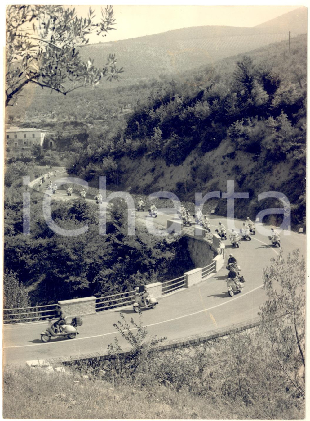 1960 EUROVESPA TOSCANA Vespisti sui colli in viaggio verso Roma *Foto 13x18