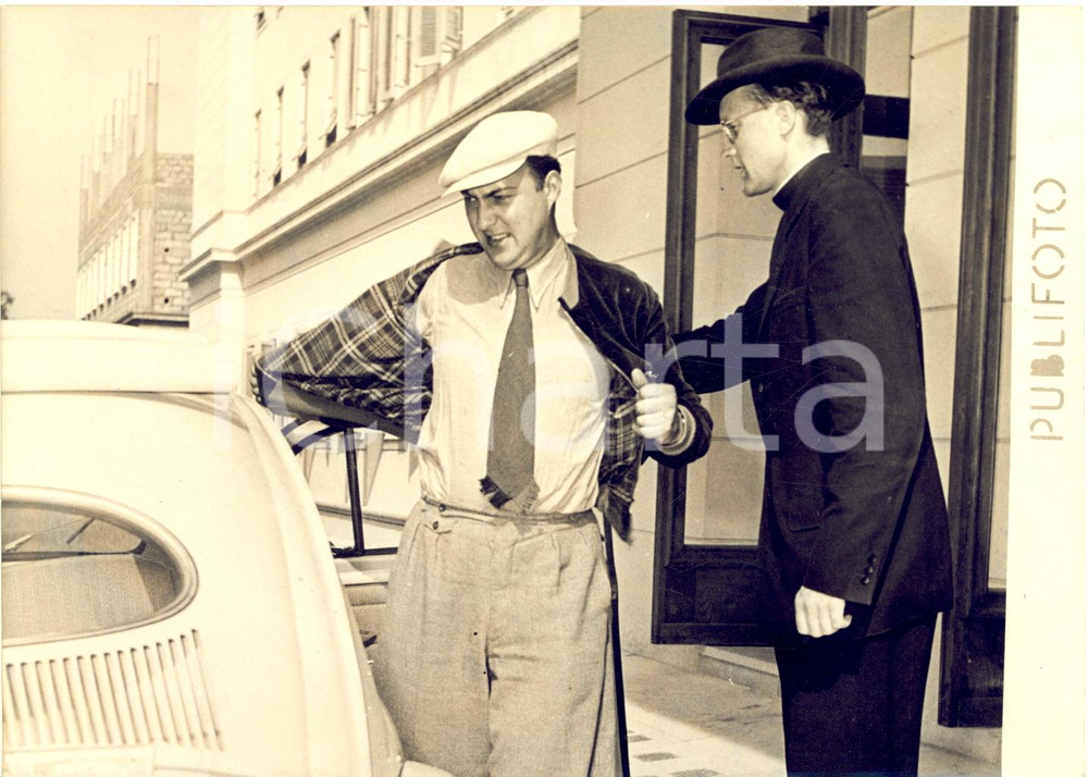 1953 POMPEI Arrivo dei figli di Konrad ADENAUER - Georg e Paul *Foto 18x13 cm