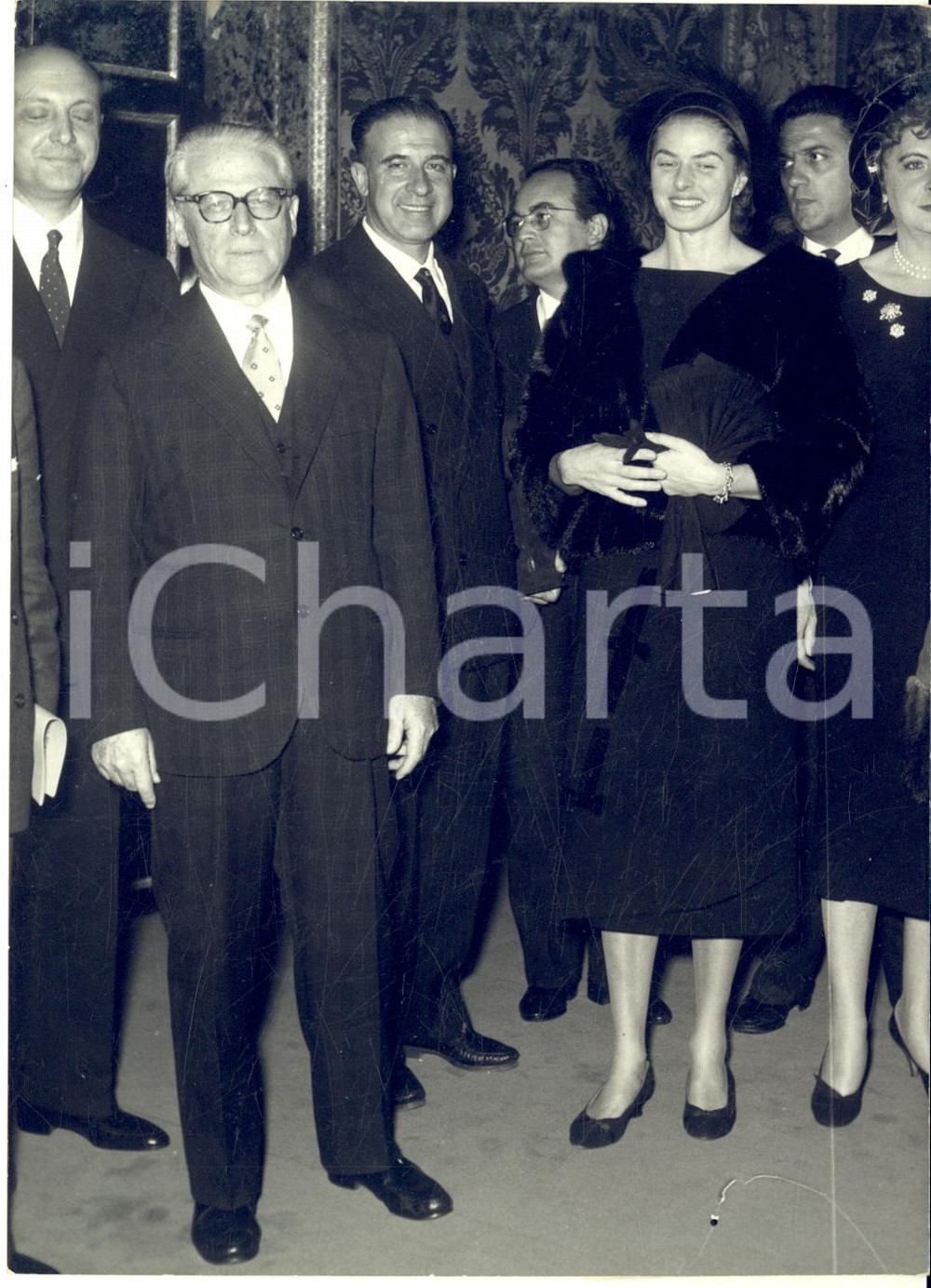 1957 ROMA Presidente Giovanni GRONCHI riceve Ingrid BERGMAN Foto 13x18 cm