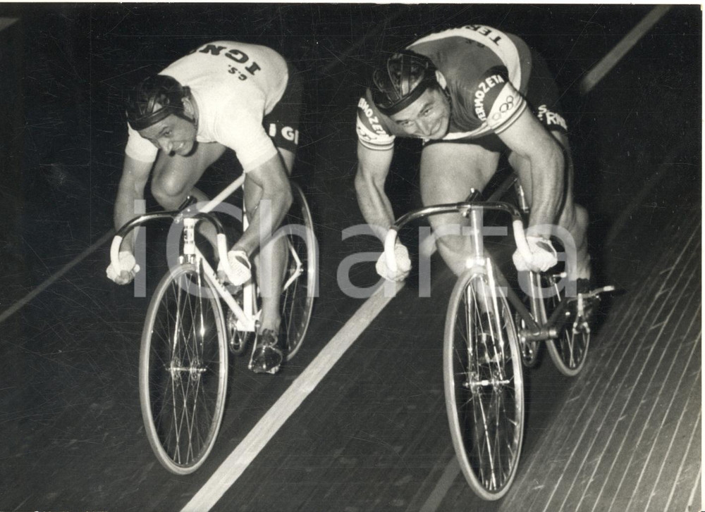 1964 MILANO CICLISMO Vigorelli - Antonio MASPES e Sante GAIARDONI Foto 18x13