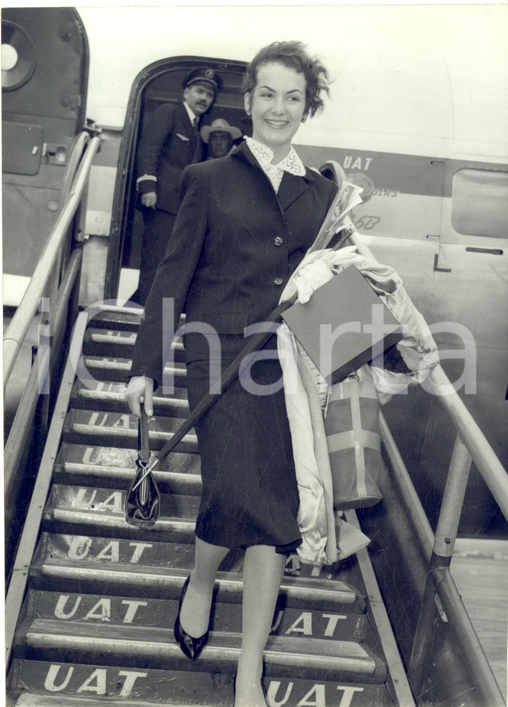 1959 PARIS BOURGET Arrivo Julia SHEPHERD "Miss Acciaio" su volo UAT - Foto 13x18