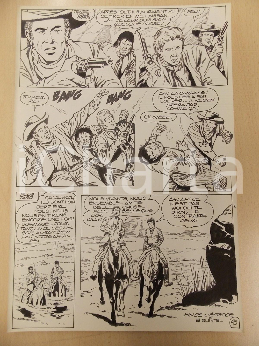 Opera d’arte autentica 1990 BILLY BOYD Ep.3 Luciano BERNASCONI Cavalli guadano fiume Tavola originale 1