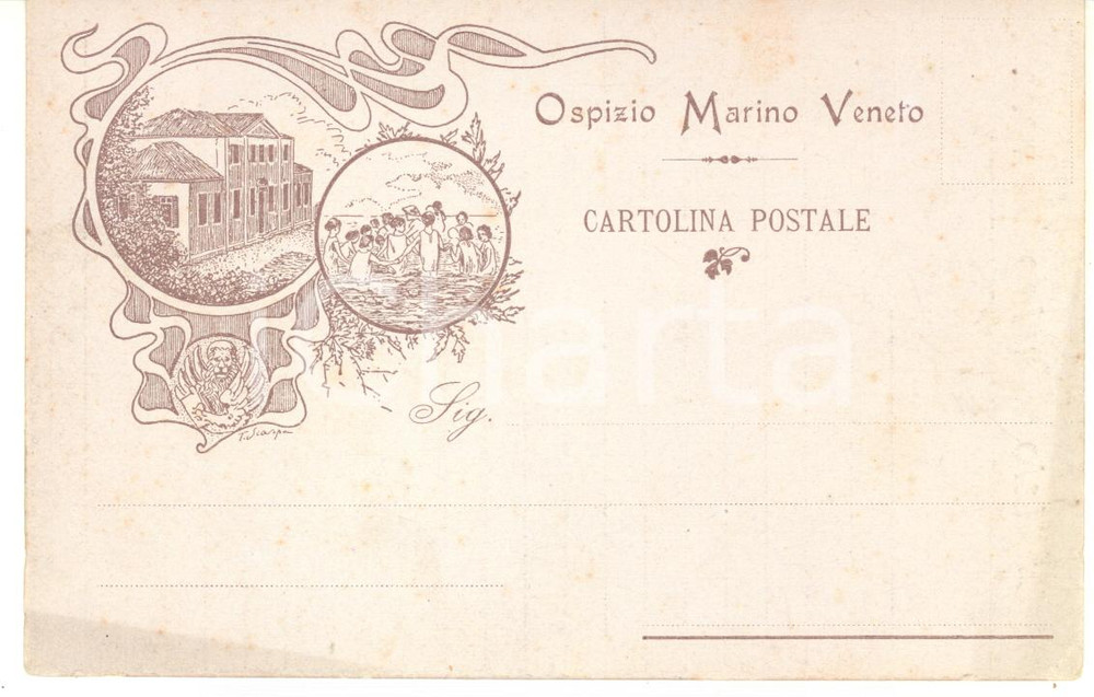 1905 ca VENEZIA LIDO Ospizio Marino Veneto - Cartolina illustrata T.SCARPA FP  Cartolina postale d'epoca, con pregevole illustrazione, non viaggiata.CONDIZIONI: FAIR (lieve piegatura angolare e minimi ingiallimenti)FORMATO: FP    originale e autentica 1