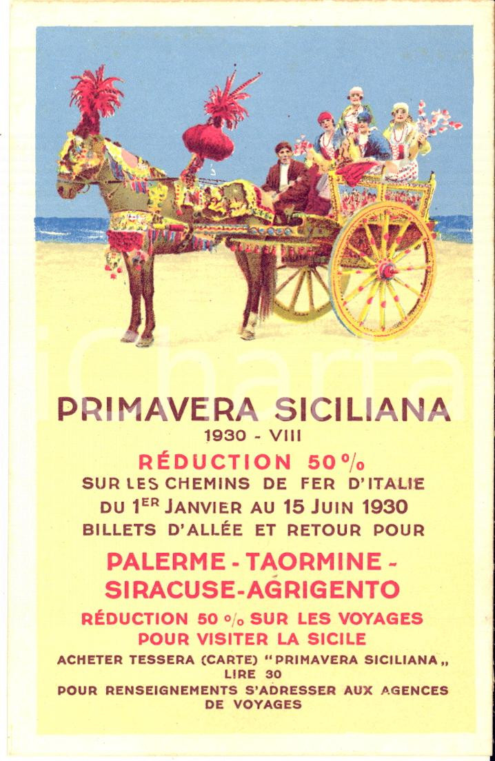 1930 SICILIA Primavera siciliana - Réduction chemins de fer - Cartolina illustrata FP NV  Pregevole cartolina pubblicitaria d'epoca, non viaggiata.CONDIZIONI: GFORMATO: FP    originale e autentica 1