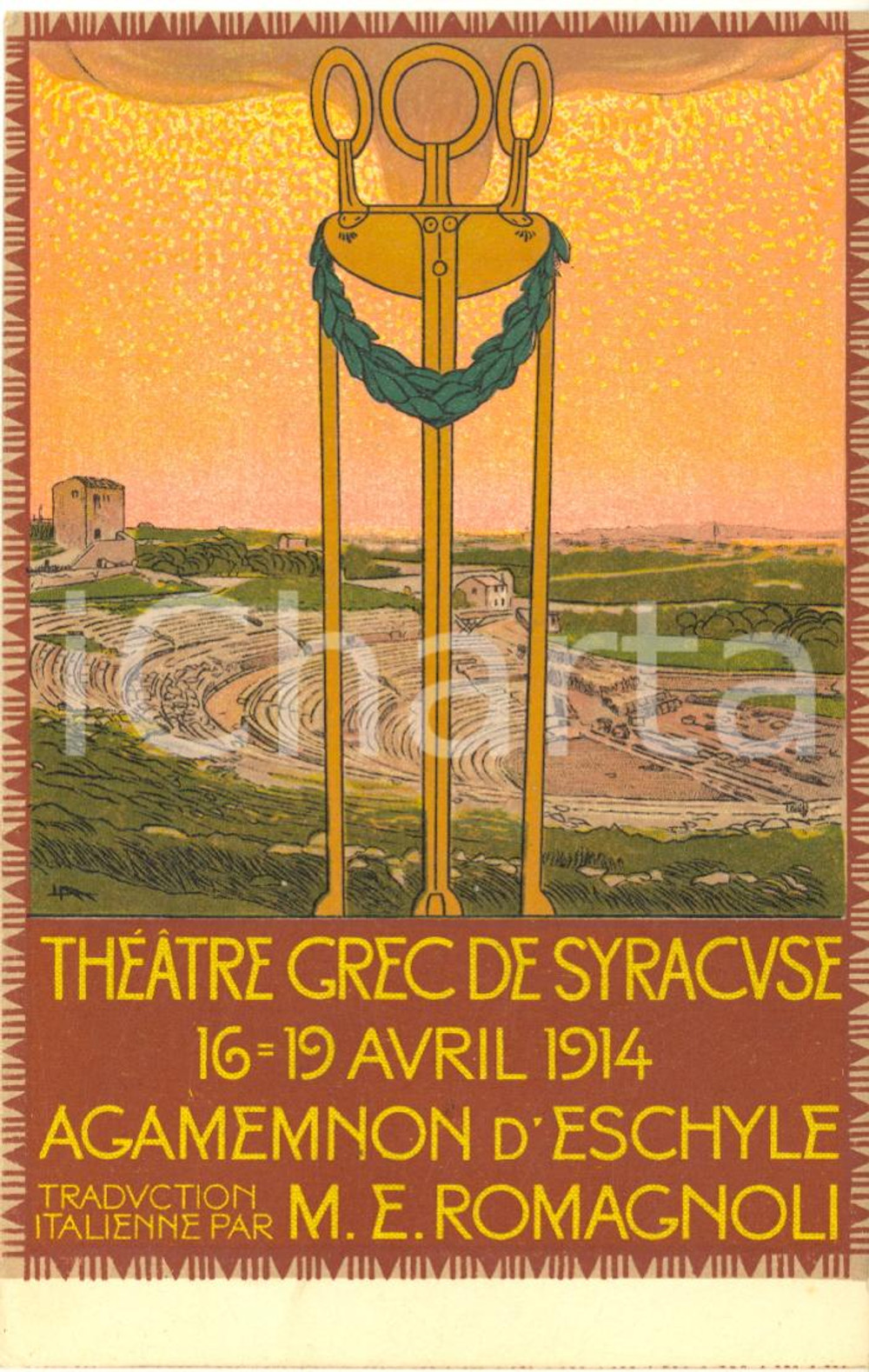 1914 SIRACUSA Teatro Greco - Agamennone di Eschilo - Cartolina illustrata FP NV  Pregevole cartolina pubblicitaria d'epoca, non viaggiata.CONDIZIONI: GFORMATO: FP    originale e autentica 1