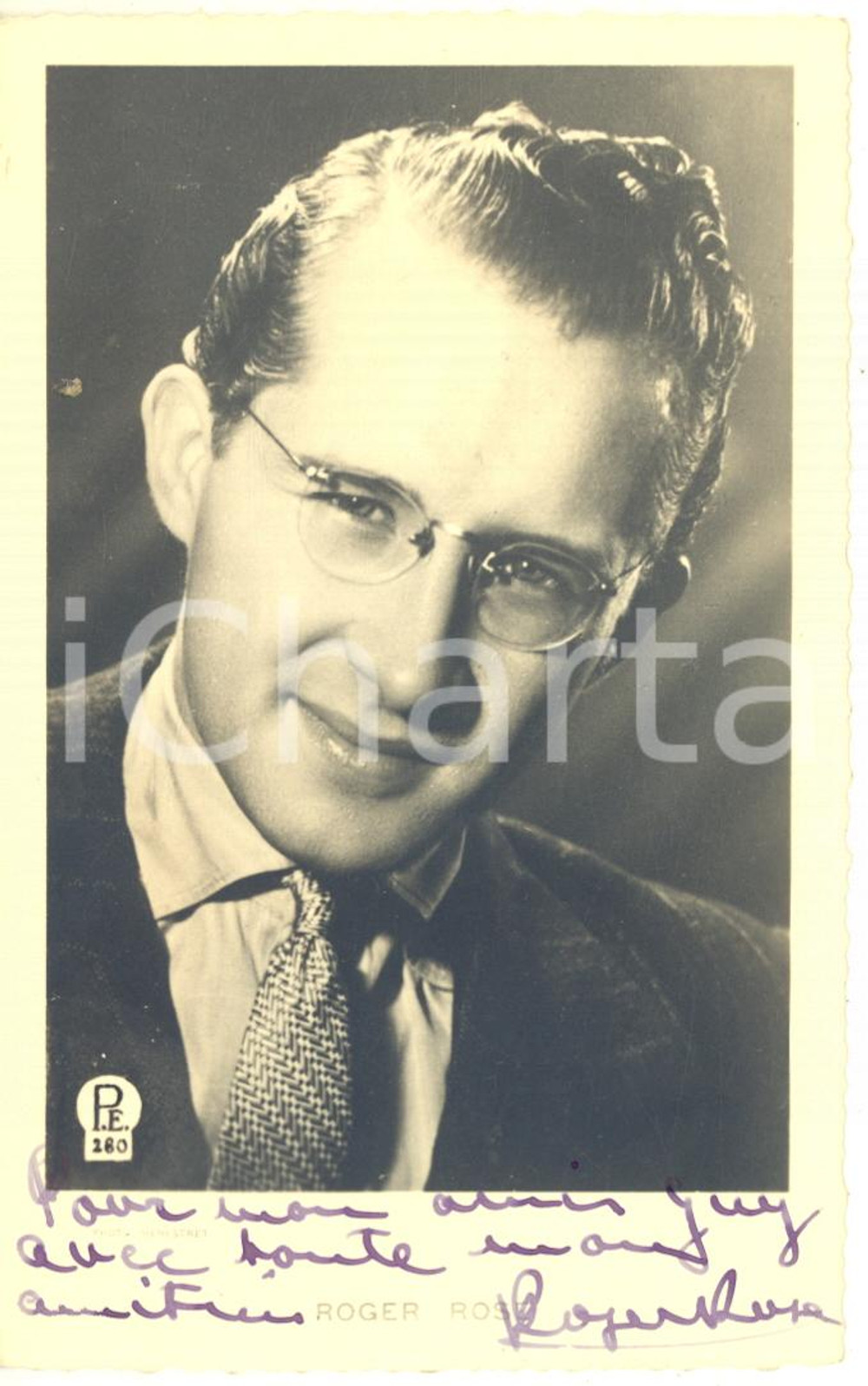 1946 BELGIQUE Musicista Roger ROSE' - AUTOGRAFO su foto seriale 9x14 cm  Fotografia seriale in formato cartolina postale, con dedica autografa .CONDIZIONI: G (ma minimo residuo cartaceo)FORMATO: 9x14 cm    originale e autentica 1