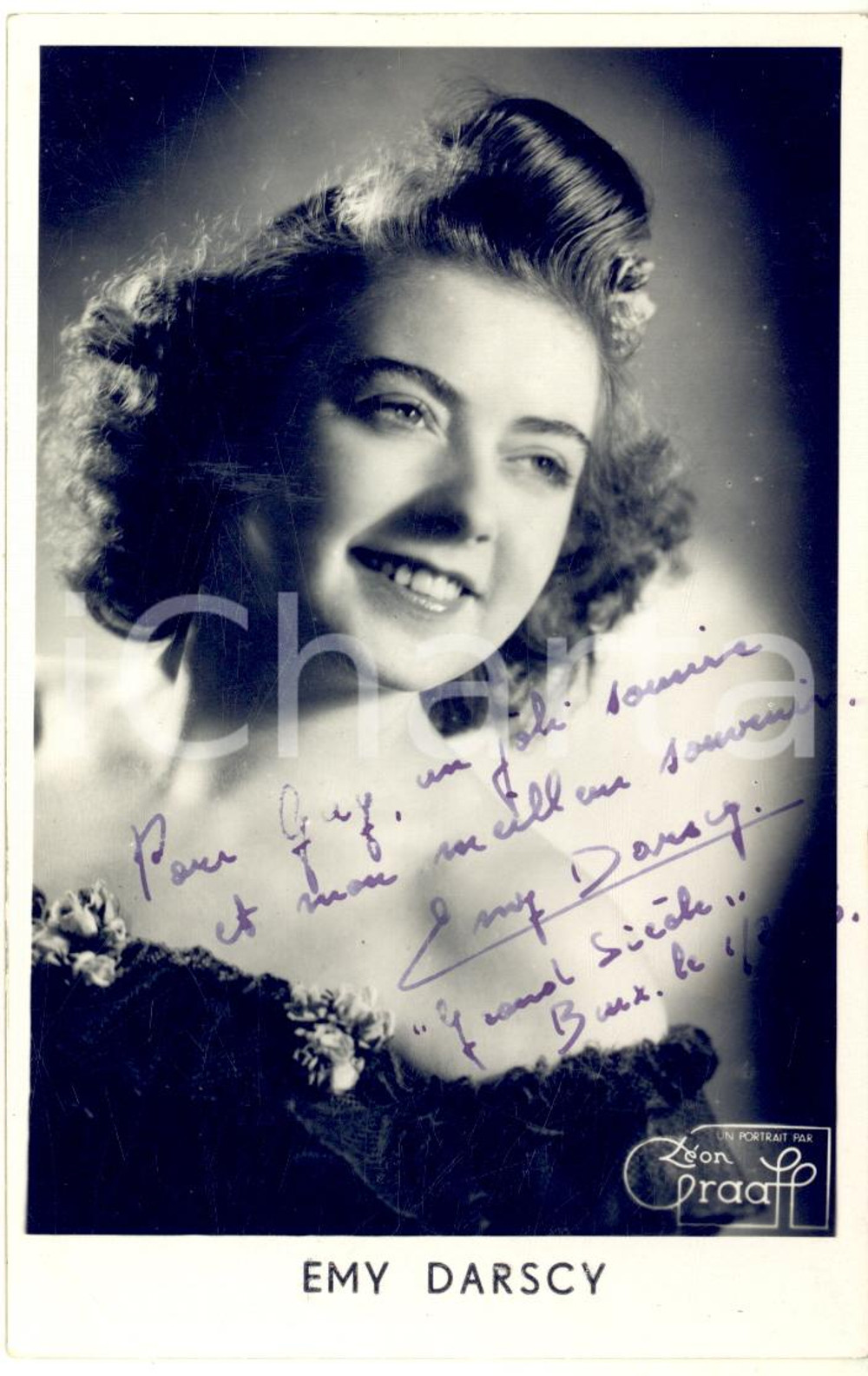 1946 BRUXELLES Emy DARSCY - AUTOGRAFO su foto seriale GRAAFF 9x14 cm  Fotografia seriale con dedica autografa.CONDIZIONI: GFORMATO: 9x14 cm    originale e autentica 1