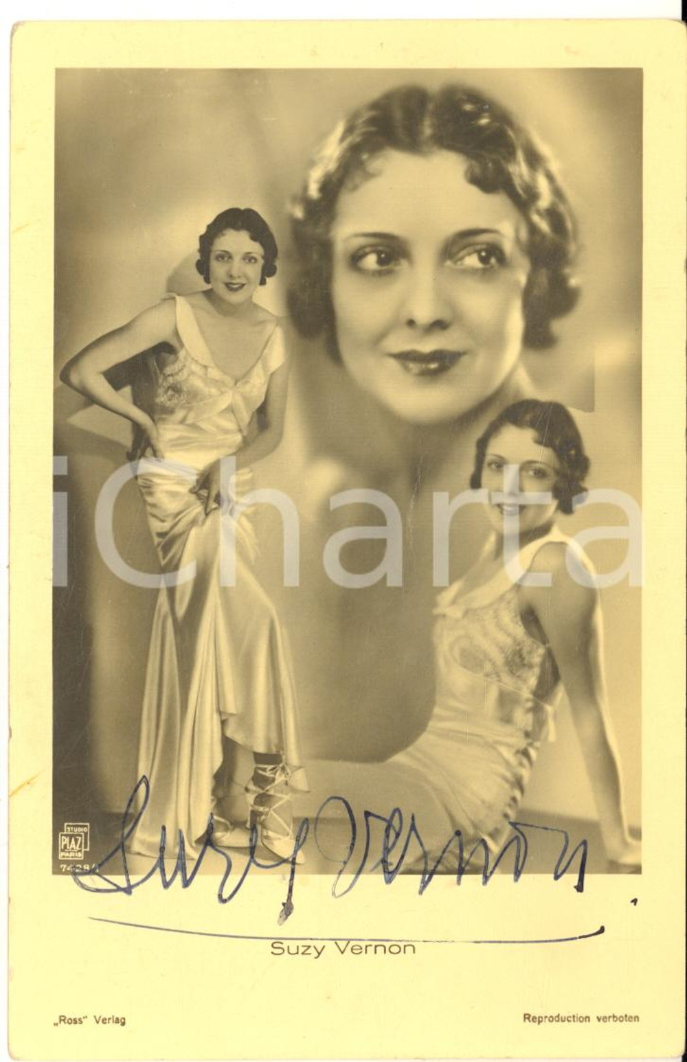 1940 ca Attrice Suzy VERNON - AUTOGRAFO su fotocartolina seriale 9x14 cm  Fotografia seriale, in formato cartolina postale, con autografo.CONDIZIONI: FAIR (piegatura centrale)FORMATO: 9x14 cm    originale e autentica 1