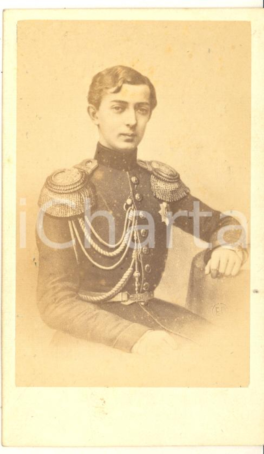 1865 ca Nikolaj Aleksandrovič ROMANOV erede zar di Russia - Foto CDV DESMAISONS  Fotografia originale d'epoca, che ritrae l'erede al trono deceduto nel 1865.FOTOGRAFO: E. Desmaisons - ParisCONDIZIONI: G (lievi difetti di stampa)FORMATO: CDV    originale e autentica 1