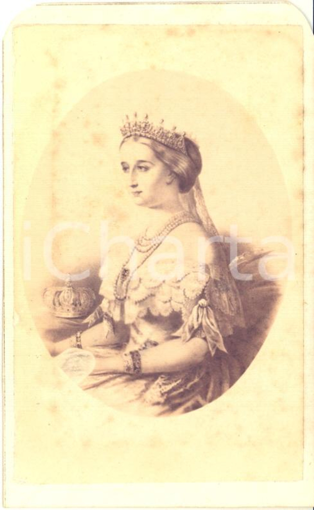 1865 ca Eugenia de MONTIJO Imperatrice consorte dei Francesi - Foto vintage CDV  Fotografia originale d'epoca.CONDIZIONI: FAIR (fioriture; angoli arrotondati per l'inserimento in un album)FORMATO: CDV    originale e autentica 1