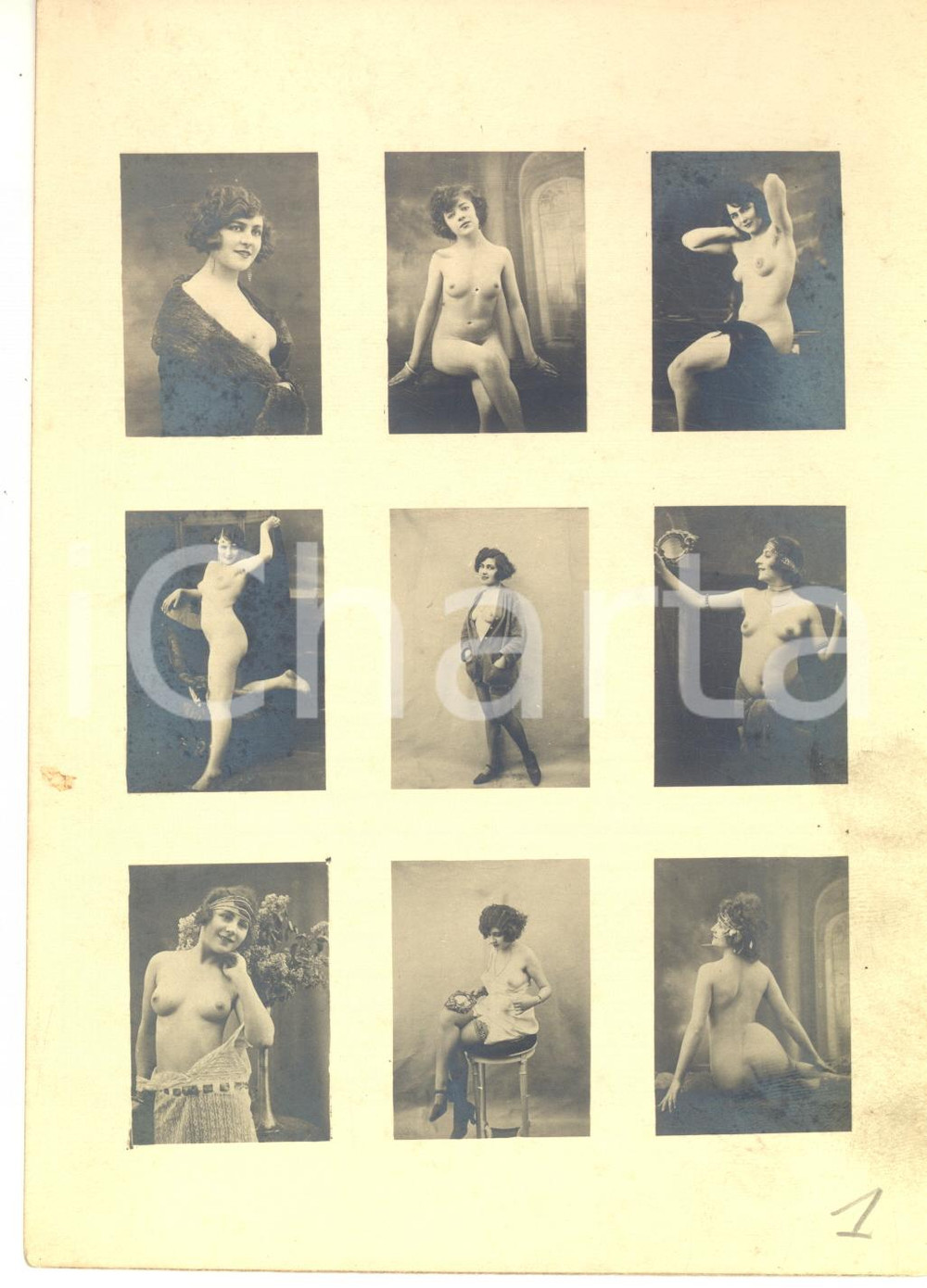 1910 ca EROTICA VINTAGE Naked women - 9 images - RARE Photo 13x18 (2)  Pregevole fotografia originale d'epoca, realizzata mediante il montaggio di nove immagini diverse.CONDIZIONI: FAIR (lievi macchie)FORMATO: 13x18 cm    originale e autentica 1